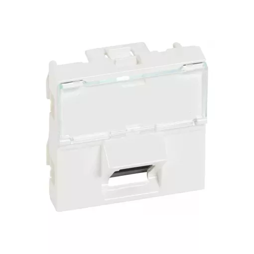 Legrand 076501 Program Mosaic RJ 45 informatikai csatlakozóaljzat, 1 x RJ 45 árnyékolatlan (UTP) Cat.5e, 2 modul széles, 45°-ban döntött aljzattal, fehér ( Legrand 076501 )