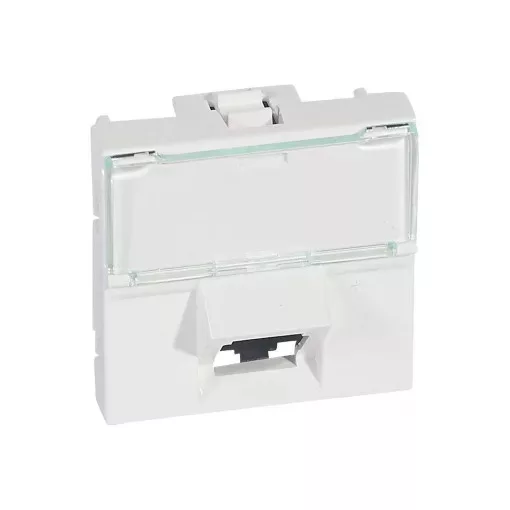 Legrand 076503 Program Mosaic RJ 45 informatikai csatlakozóaljzat, 1 x RJ 45 árnyékolatlan (UTP) Cat.6, 2 modul széles, 45°-ban döntött aljzattal, energiaoszlophoz, fehér ( Legrand 076503 )