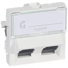   Legrand 076504 Program Mosaic RJ 45 informatikai csatlakozóaljzat, 2 x RJ 45 árnyékolatlan (UTP) Cat.6, 2 modul széles, 45°-ban döntött aljzattal, fehér ( Legrand 076504 )