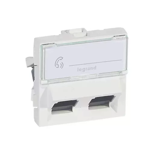 Legrand 076504 Program Mosaic RJ 45 informatikai csatlakozóaljzat, 2 x RJ 45 árnyékolatlan (UTP) Cat.6, 2 modul széles, 45°-ban döntött aljzattal, fehér ( Legrand 076504 )