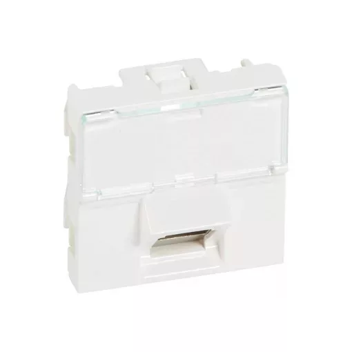 Legrand 076507 Program Mosaic RJ 45 informatikai csatlakozóaljzat, 1 x RJ 45 árnyékolt (STP) Cat.6, 2 modul széles, 45°-ban döntött aljzattal, energiaoszlophoz, fehér ( Legrand 076507 )