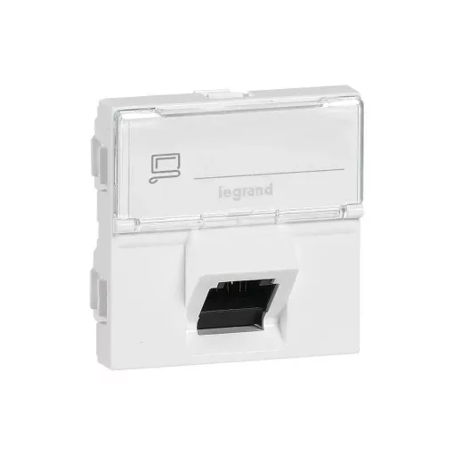 Legrand 076508 Program Mosaic RJ 45 informatikai csatlakozóaljzat, 1 x RJ 45 árnyékolt (STP) Cat.6A, 2 modul széles, 45°-ban döntött aljzattal, fehér ( Legrand 076508 )