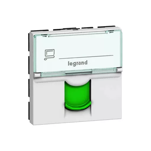 Legrand 076522 Program Mosaic RJ 45 informatikai csatlakozóaljzat, 1 x RJ 45 árnyékolt (FTP) Cat.6, 2 modul széles, zöld redőnnyel, fehér ( Legrand 076522 )