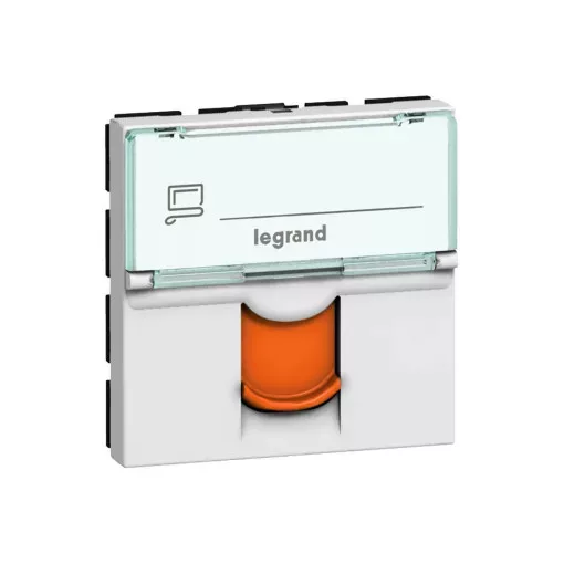 Legrand 076523 Program Mosaic RJ 45 informatikai csatlakozóaljzat, 1 x RJ 45 árnyékolt (FTP) Cat.6, 2 modul széles, narancssárga redőnnyel, fehér ( Legrand 076523 )