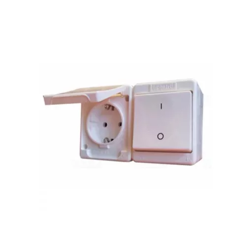 Legrand 083915 Kontállux IP44 kétpólusú kapcsoló + 2P+F csatlakozóaljzat, fehér ( Legrand 083915 )