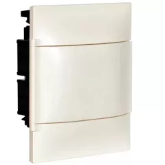   Legrand 134164 Practibox S műanyag kiselosztó 4 modul, 1 sor, Teli ajtóval, IP40, gipszkarton falba süllyesztett, PE és N sínnel, méret : 215x184x100 mm