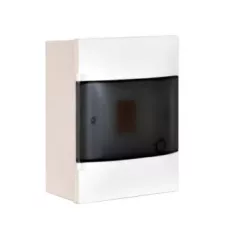   Legrand 134214 Practibox S műanyag kiselosztó 4 modul, 1 sor, Füstszínű ajtóval, IP40, falon kívüli, PE és N sínnel, méret : 216x184x100 mm