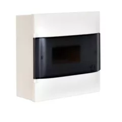   Legrand 134218 Practibox S műanyag kiselosztó 8 modul, 1 sor, Füstszínű ajtóval, IP40, falon kívüli, PE és N sínnel, méret : 226x256x100 mm