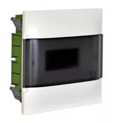   Legrand 135171 Practibox S műanyag kiselosztó 12 modul, 1 sor, Füstszínű ajtóval, IP40, gipszkarton falba süllyesztett, PE és N sínnel, méret : 235x328x102 mm