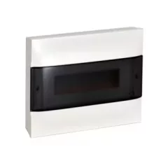   Legrand 135211 Practibox S műanyag kiselosztó 12 modul, 1 sor, Füstszínű ajtóval, IP40, falon kívüli, PE és N sínnel, méret : 236x328x107 mm
