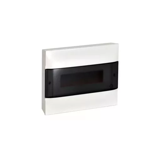Legrand 135211 Practibox S műanyag kiselosztó 12 modul, 1 sor, Füstszínű ajtóval, IP40, falon kívüli, PE és N sínnel, méret : 236x328x107 mm