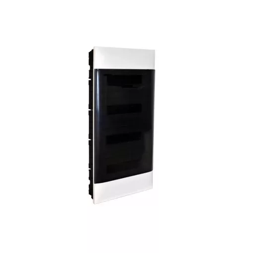 Legrand 137179 Practibox S műanyag kiselosztó 72 modul, 4 sor, Füstszínű ajtóval, IP40, gipszkarton falba süllyesztett, PE és N sínnel, méret : 765x436x103 mm