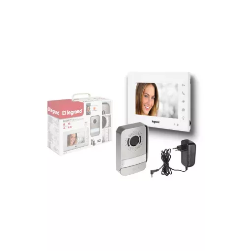 Legrand 360910 EASYKIT fehér 2 vezetékes Wi-Fi videó kaputelefon szett adapterrel, egylakásos, bővíthető, színes 7"-os beltéri egység, hívásátirányítás okostelefonra ( Legrand 360910 )