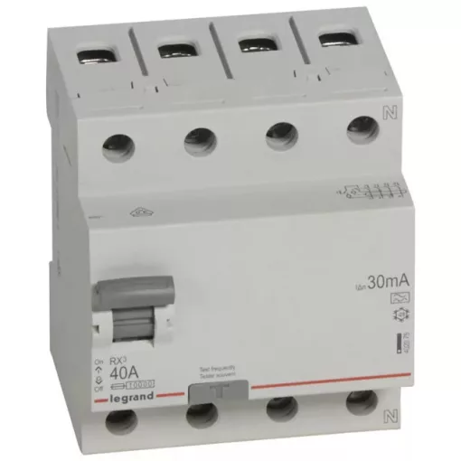 Legrand, RX3, 402075, Áram-védőkapcsoló (Fi-relé), A osztály, 4P, 40A, 30 mA. RX3 (Legrand 402075)
