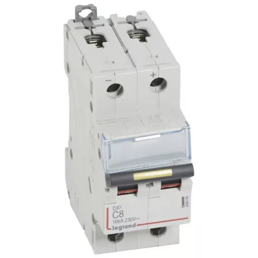 Legrand 409566 DX3-DC Kismegszakító. 2P, 8A, karakterisztika, 16kA