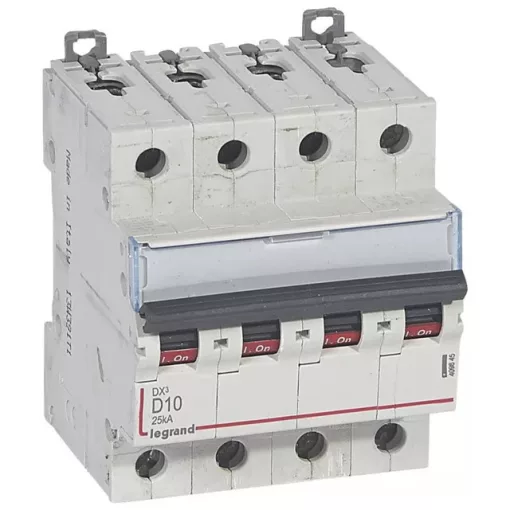 Legrand 409845 DX3 Kismegszakító. 4P, 10A, D karakterisztika, 25kA