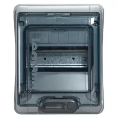   Legrand 601976 Plexo3 védett elosztó 6 modul, 1 sor, átlátszó ajtóval, IP65, PE és N sínnel, falon kívüli, 200x164x116mm