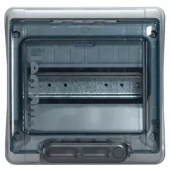   Legrand 601978 Plexo3 védett elosztó 8 modul, 1 sor, átlátszó ajtóval, IP65, PE és N sínnel, falon kívüli, 200x200x116mm
