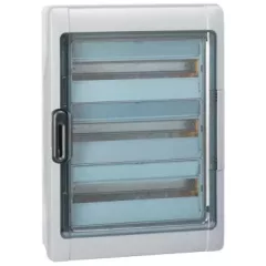   Legrand 601987 Plexo3 védett elosztó 54 modul, 3 sor, átlátszó ajtóval, IP65, PE és N sínnel, falon kívüli, 622x448x161mm