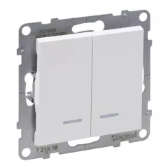   Legrand SUNO 721118 kettős váltóérintkezős kapcsoló (106+6), fehér burkolattal, jelzőfénnyel, rugós bekötés, keret nélkül, süllyesztett, 10A 250V IP20