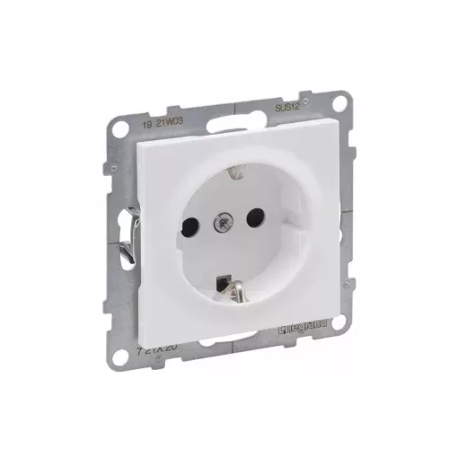 Legrand SUNO 721120 földelt csatlakozóaljzat (dugalj), biztonsági zsaluval, 2P+F, fehér burkolattal, rugós bekötés, keret nélkül, süllyesztett, 16A 250V IP20