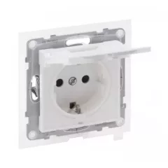   Legrand SUNO 721123 vízmentes földelt csatlakozóaljzat (dugalj), biztonsági zsaluval, csapófedéllel, 2P+F, fehér burkolattal, rugós bekötés, keret nélkül, süllyesztett, 16A 250V IP44