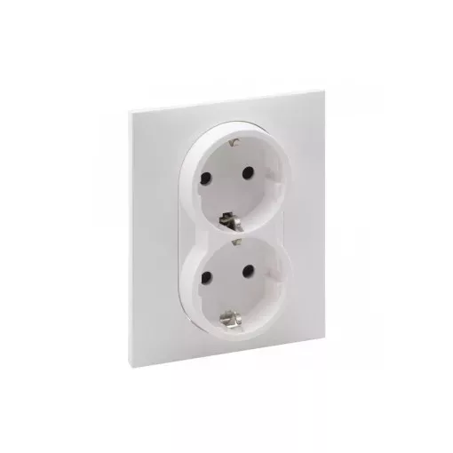 Legrand SUNO 721126 földelt csatlakozóaljzat (dugalj), biztonsági zsaluval, 2x2P+F, fehér burkolattal, rugós bekötés, kerettel, süllyesztett, 16A 250V IP20