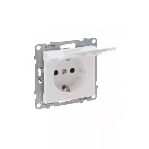 Legrand SUNO 721127 földelt csatlakozóaljzat (dugalj), biztonsági zsaluval, csapófedéllel, 2P+F, fehér burkolattal, rugós bekötés, keret nélkül, süllyesztett, 16A 250V IP21
