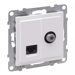   Legrand SUNO 721162 csillagpontos TV (F típus) + RJ45 Cat6 UTP csatlakozóaljzat , fehér burkolattal, keret nélkül