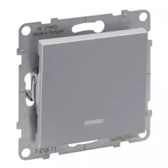   Legrand SUNO 721311 egypólusú kapcsoló (101), alumínium burkolattal, jelzőfénnyel, rugós bekötés, keret nélkül, süllyesztett, 10A 250V IP20