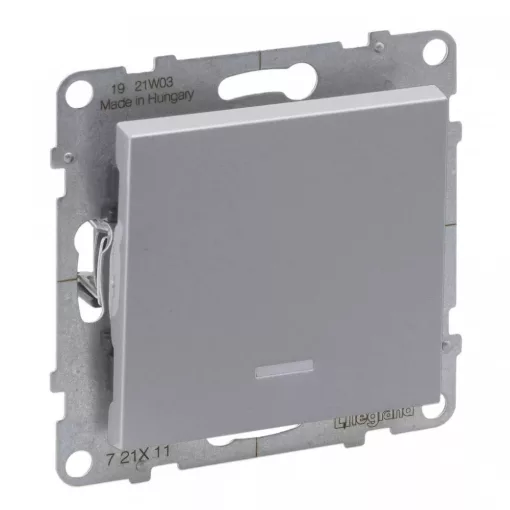 Legrand SUNO 721311 egypólusú kapcsoló (101), alumínium burkolattal, jelzőfénnyel, rugós bekötés, keret nélkül, süllyesztett, 10A 250V IP20