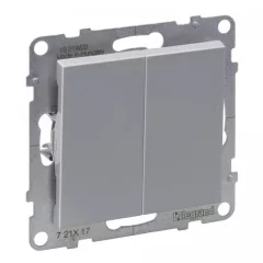   Legrand SUNO 721317 Kettős váltóérintkezős nyomó, alumínium burkolattal, rugós bekötés, keret nélkül, süllyesztett, 6A 250V IP20