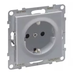   Legrand SUNO 721320 földelt csatlakozóaljzat (dugalj), biztonsági zsaluval, 2P+F, alumínium burkolattal, rugós bekötés, keret nélkül, süllyesztett, 16A 250V IP20