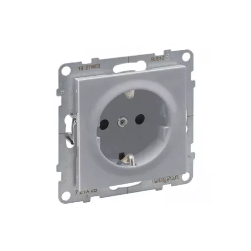 Legrand SUNO 721325 földelt csatlakozóaljzat (dugalj), 2P+F, alumínium burkolattal, csavaros bekötés, keret nélkül, süllyesztett, 16A 250V IP20
