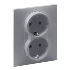  Legrand SUNO 721326 földelt csatlakozóaljzat (dugalj), biztonsági zsaluval, 2x2P+F, alumínium burkolattal, rugós bekötés, kerettel, süllyesztett, 16A 250V IP20