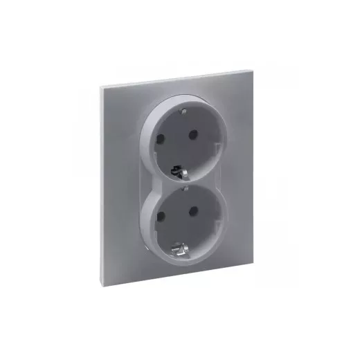 Legrand SUNO 721326 földelt csatlakozóaljzat (dugalj), biztonsági zsaluval, 2x2P+F, alumínium burkolattal, rugós bekötés, kerettel, süllyesztett, 16A 250V IP20