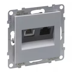   Legrand SUNO 721360 kombinált csatlakozóaljzat 1xRJ45 (UTP Cat6) + 1xRJ11 (telefon), alumínium burkolattal, keret nélkül