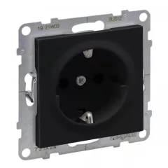   Legrand SUNO 721424 földelt csatlakozóaljzat (dugalj), biztonsági zsaluval, 2P+F, fekete burkolattal, csavaros bekötés, keret nélkül, süllyesztett, 16A 250V IP20