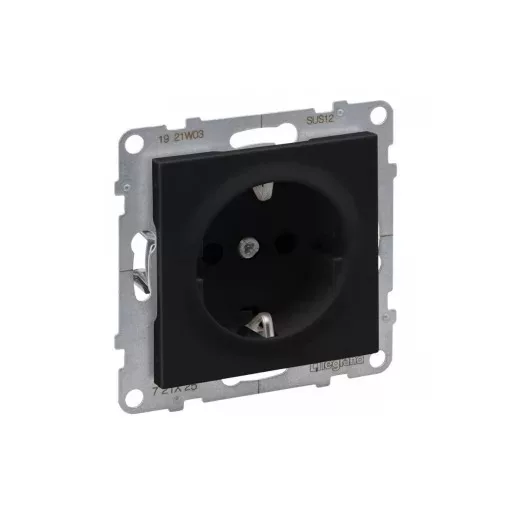 Legrand SUNO 721425 földelt csatlakozóaljzat (dugalj), 2P+F, fekete burkolattal, csavaros bekötés, keret nélkül, süllyesztett, 16A 250V IP20