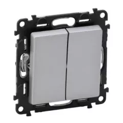   Legrand Valena Life 752308 dupla váltóérintkezős kapcsoló (106+6), aluminium burkolattal keret nélkül, süllyesztett 10A 250V (Legrand 752308)