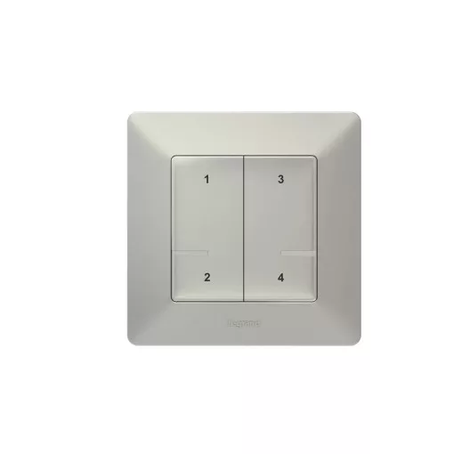 Legrand Netatmo 752368 Valena Life okos szcenárió kapcsoló (távvezérlő) Home + Control alkalmazásban beállított 4 db egyedi szcenárió indítására; díszítőkerettel, elemmel és kétoldalú ragasztóval szállítva alumínium