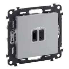   Legrand 753307 Valena Life Töltőaljzat Kettős USB C-típusú csatlakozóval, 5V–3A–15W, Túlfesz-védelem >1kW, Class II SELV, Alumínium ( Legrand 753307 )