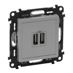   Legrand 753312 Valena Life kettős USB töltőaljzat beépített tápegységgel - 5V - 1500 mA alumínium ( Legrand 753312 )