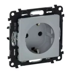   Legrand Valena Life 753320 földelt csatlakozóaljzat (dugalj) gyermekvédelemmel 2P+F aluminium burkolattal keret nélkül, süllyesztett, 16A 250V (Legrand 753320)