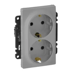   Legrand Valena Life 753327 földelt csatlakozóaljzat (dugalj) 2x2P+F aluminium burkolattal keret nélkül, süllyesztett, 16A 250V (Legrand 753327)