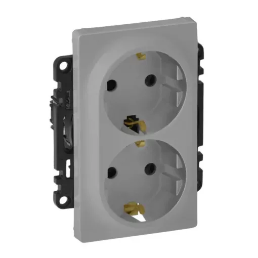 Legrand Valena Life 753327 földelt csatlakozóaljzat (dugalj) 2x2P+F aluminium burkolattal keret nélkül, süllyesztett, 16A 250V (Legrand 753327)