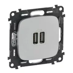   Legrand 754997 Valena Allure Kettős USB töltőaljzat, burkolattal, Alumínium ( Legrand 754997 )