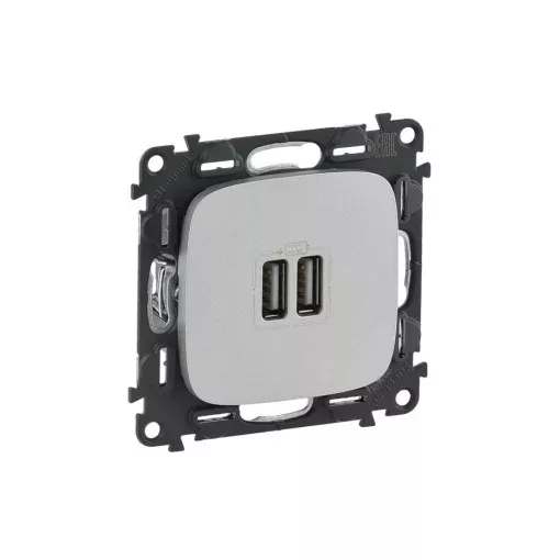 Legrand 754997 Valena Allure Kettős USB töltőaljzat, burkolattal, Alumínium ( Legrand 754997 )