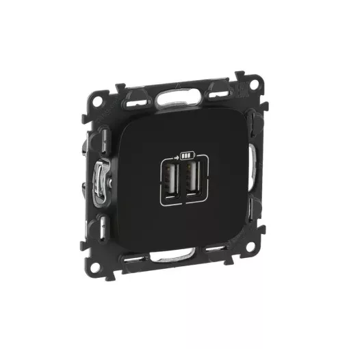 Legrand 754998 Valena Allure Kettős USB töltőaljzat, burkolattal, Fekete ( Legrand 754998 )