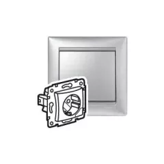   Legrand Valena 770194 földelt csatlakozóaljzat (dugalj) kiemelővel egybeépített burkolattal, kerettel 2P+F aluminium, süllyesztett, 16A 250V (Legrand 770194)